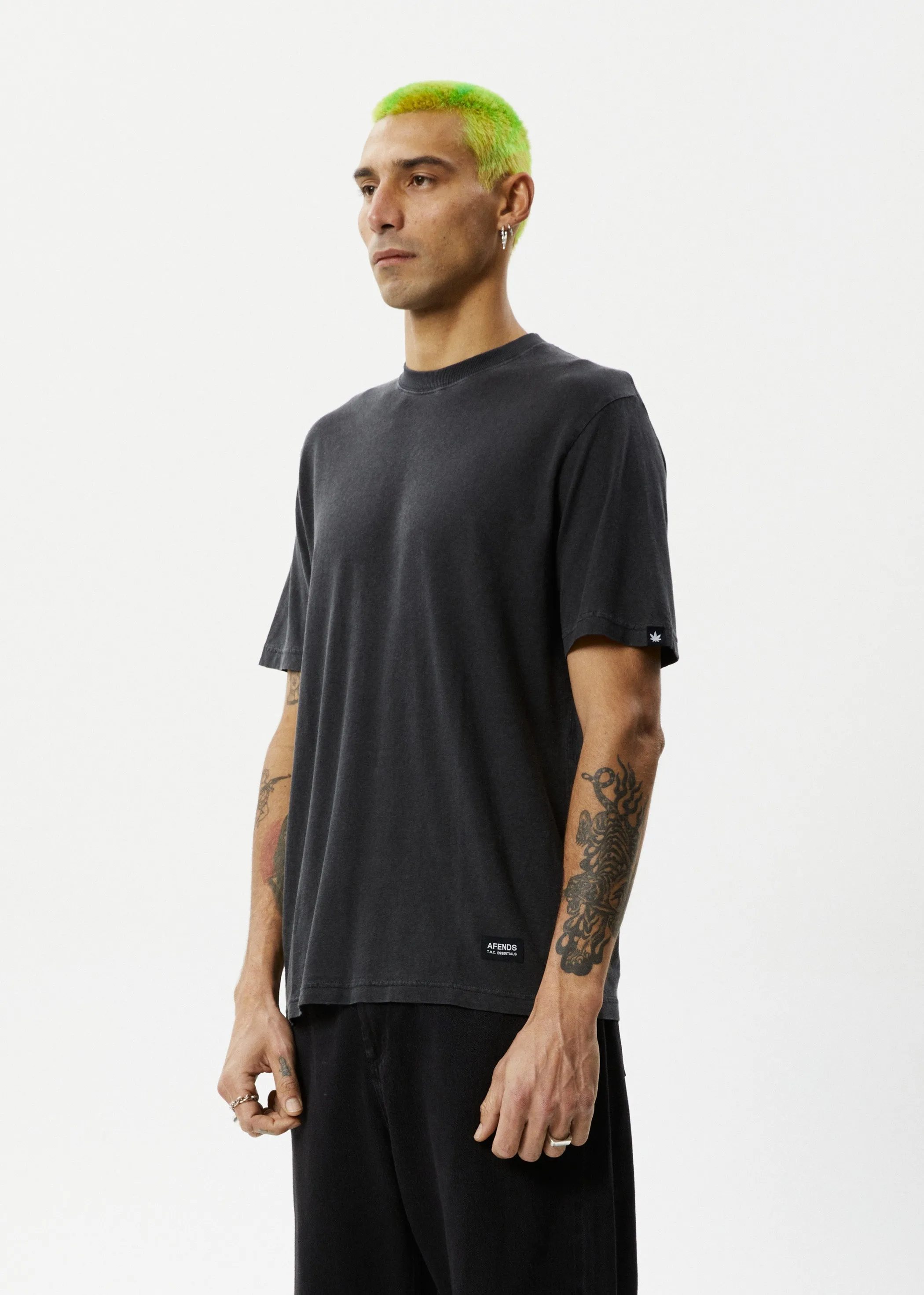 AFENDS Mens Classic - Hemp Retro T-Shirt - Stone Black