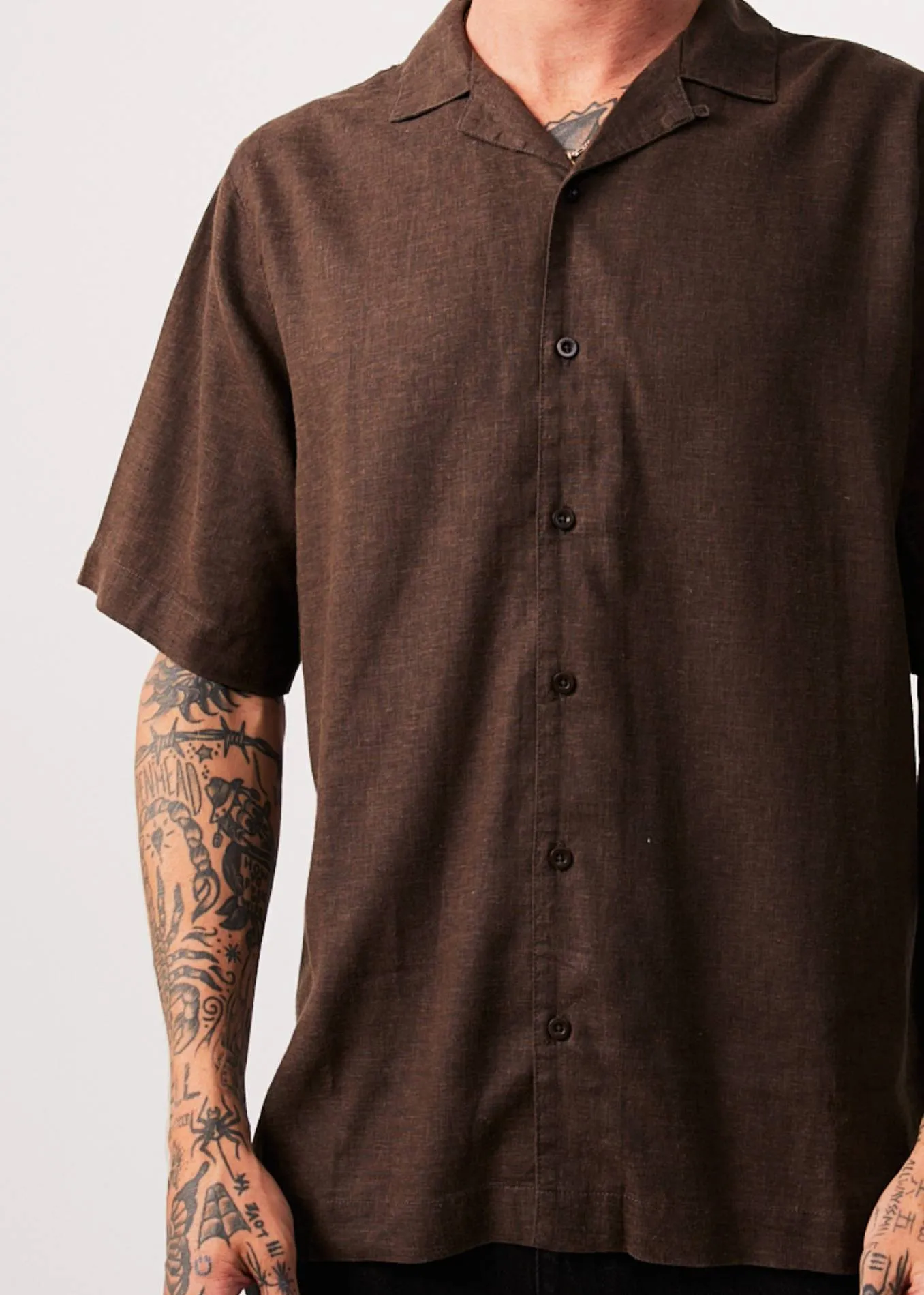 Afends Mens Daily - Hemp Cuban Short Sleeve Shirt - Coffee