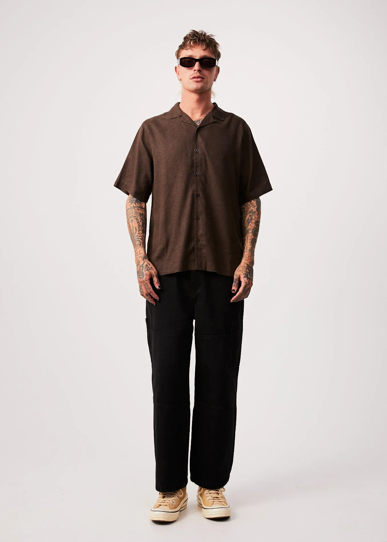 Afends Mens Daily - Hemp Cuban Short Sleeve Shirt - Coffee