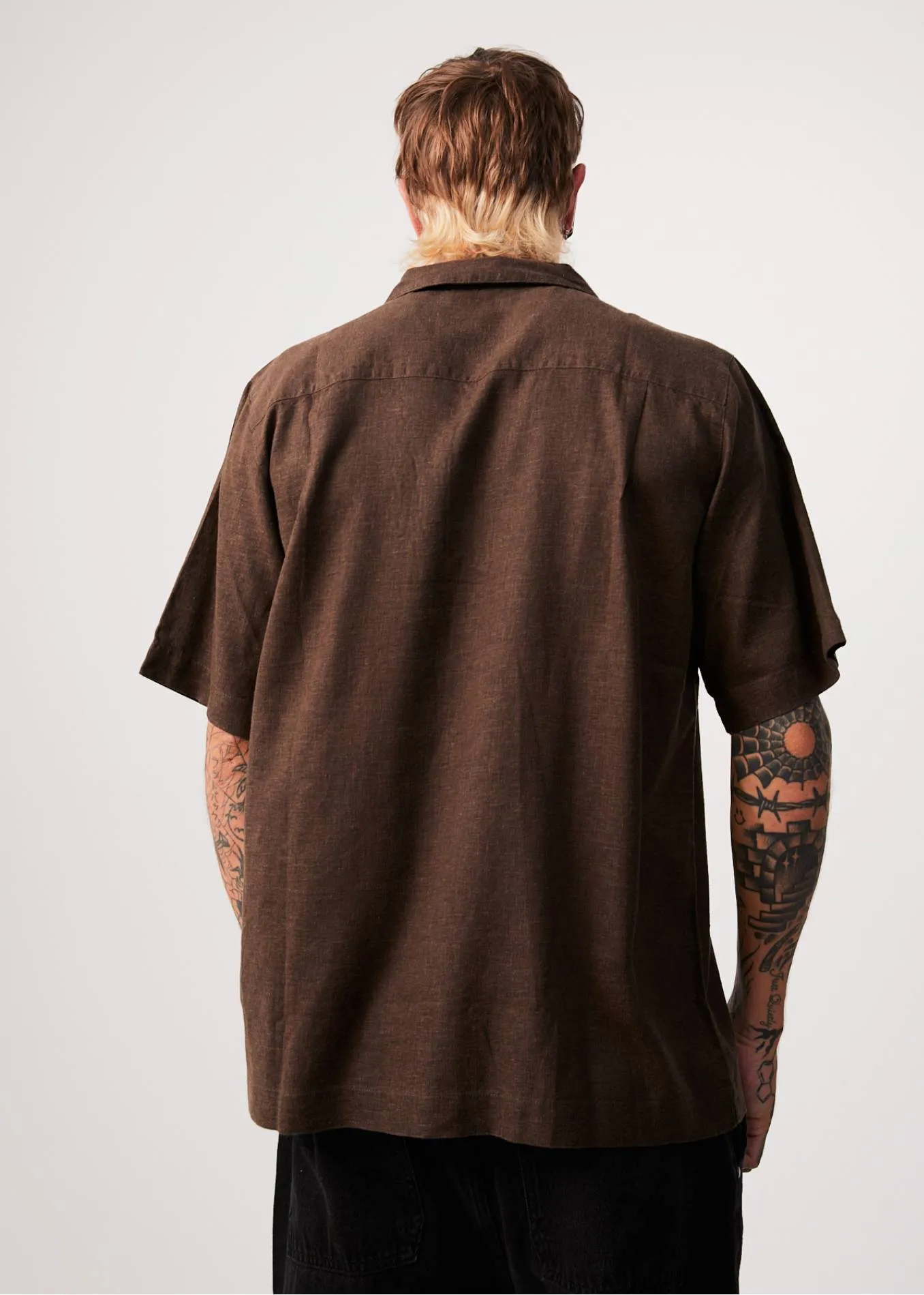 Afends Mens Daily - Hemp Cuban Short Sleeve Shirt - Coffee