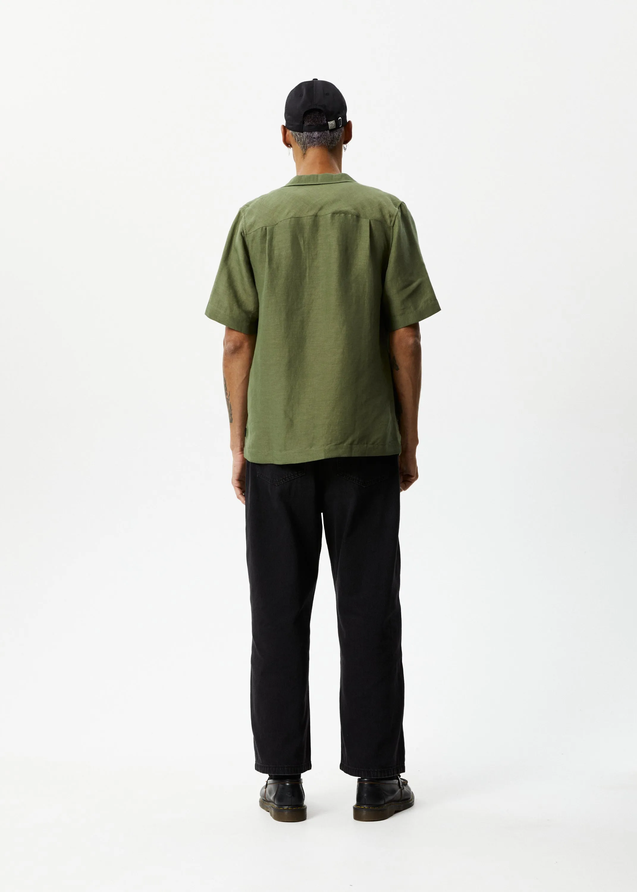 Afends Mens Daily - Hemp Cuban Short Sleeve Shirt - Military