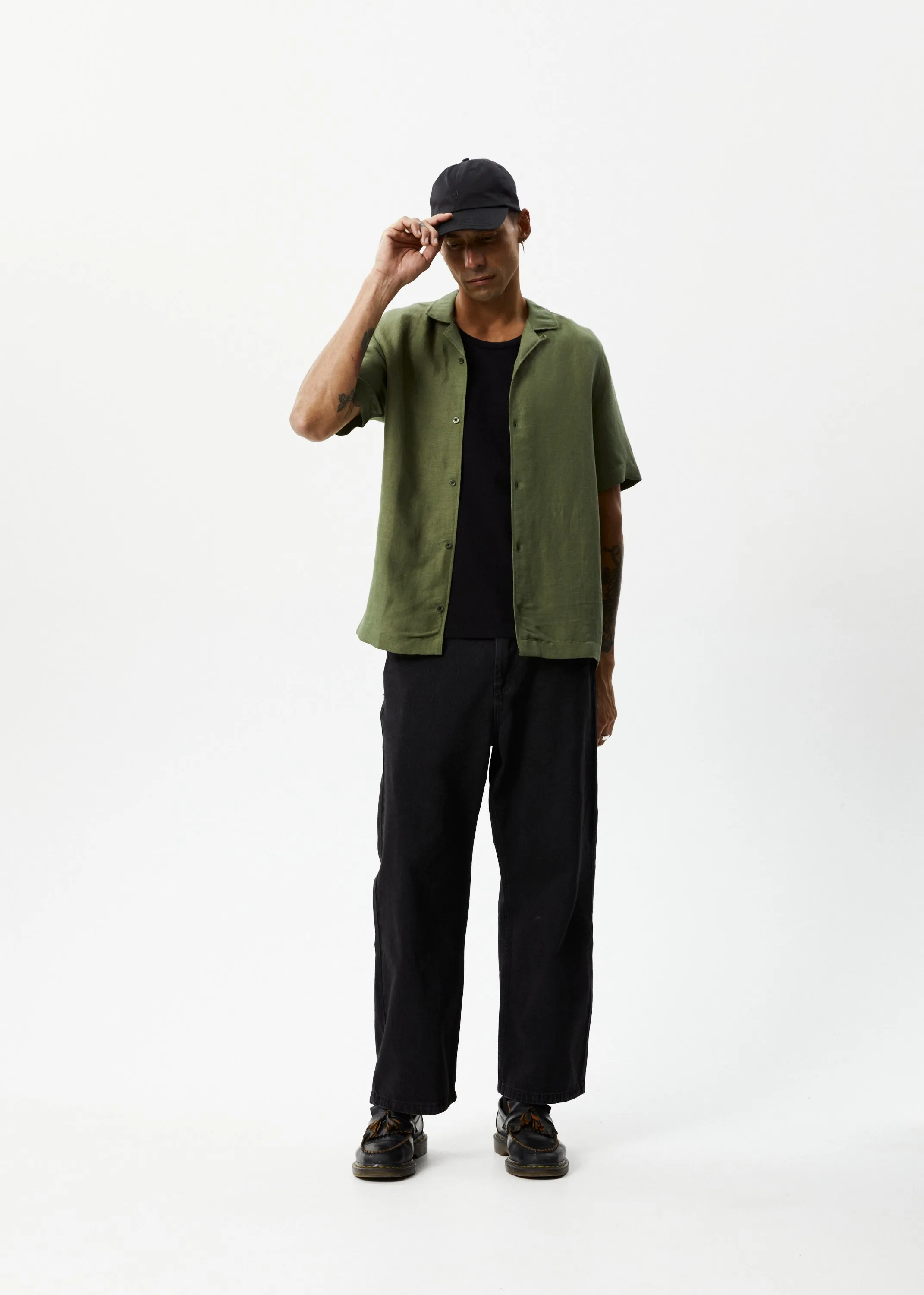 Afends Mens Daily - Hemp Cuban Short Sleeve Shirt - Military