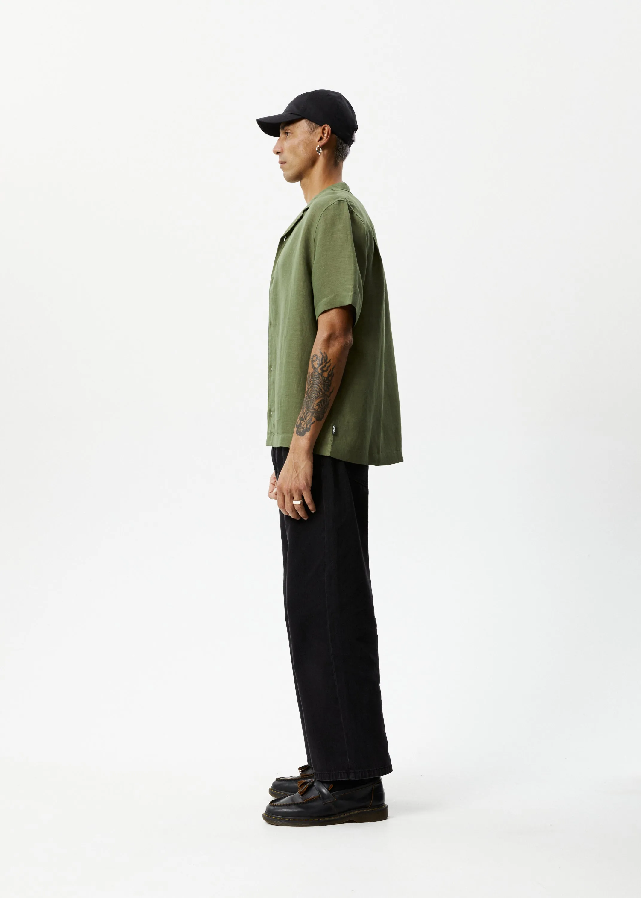 Afends Mens Daily - Hemp Cuban Short Sleeve Shirt - Military