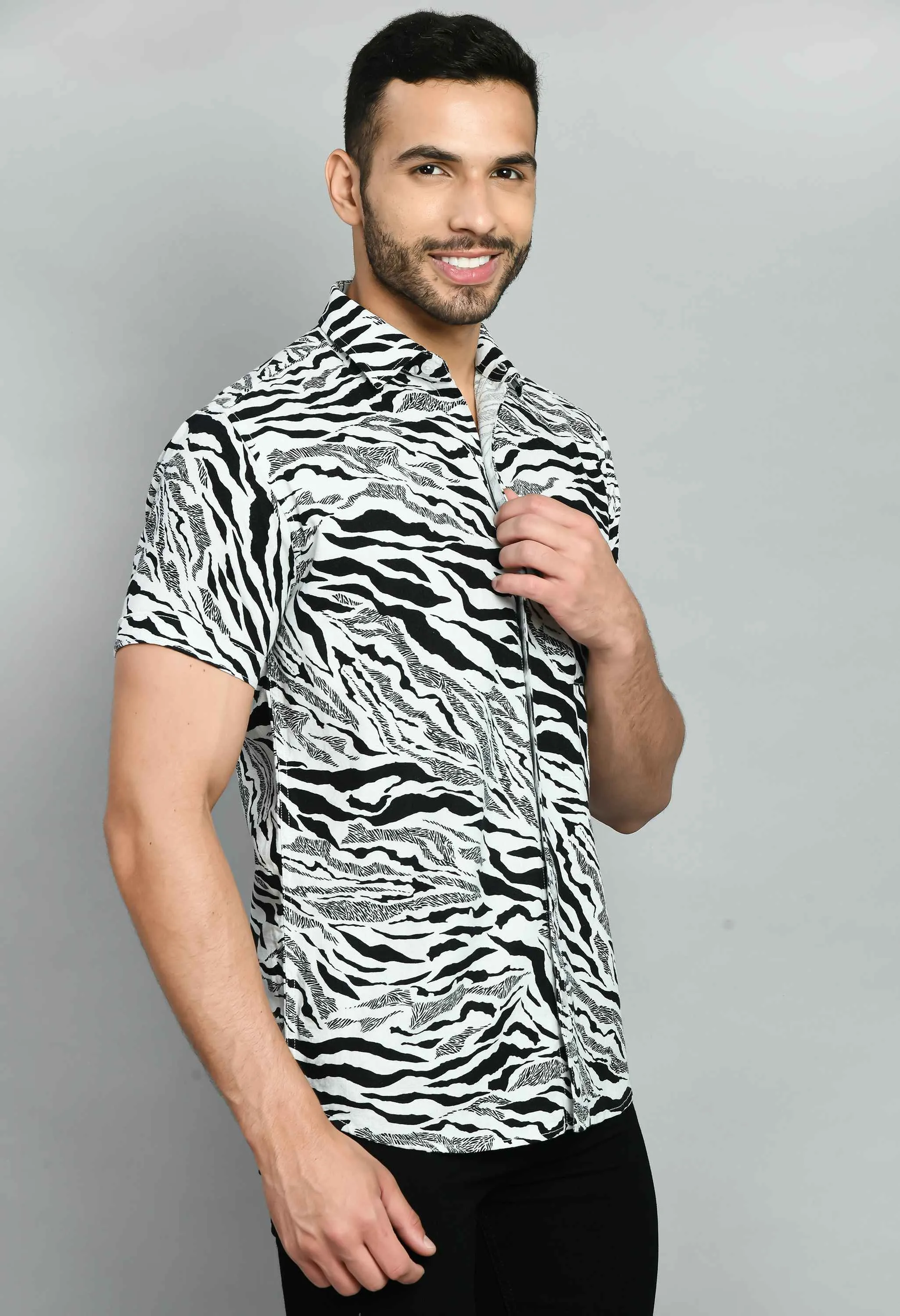 Animal Print Black White Linen Shirt