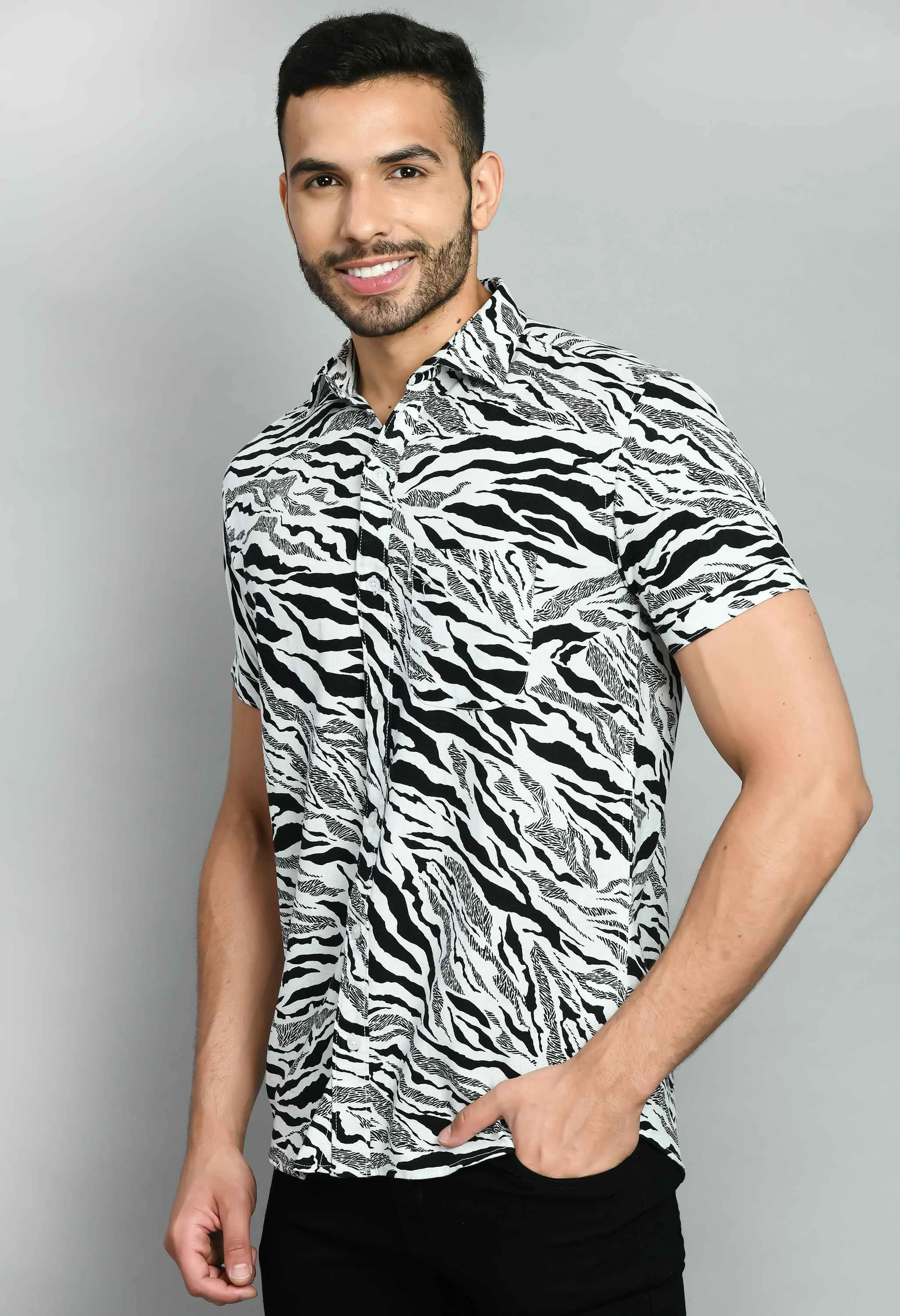 Animal Print Black White Linen Shirt