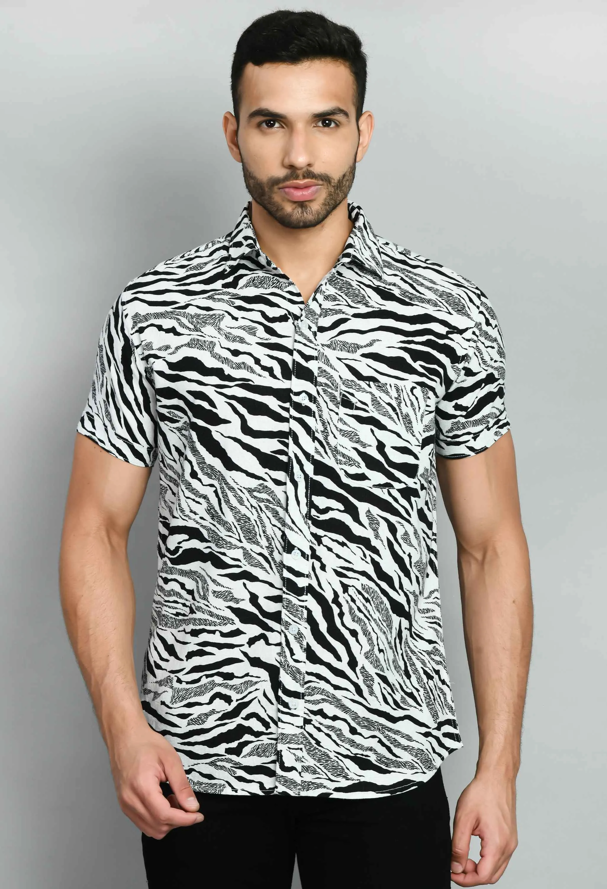 Animal Print Black White Linen Shirt