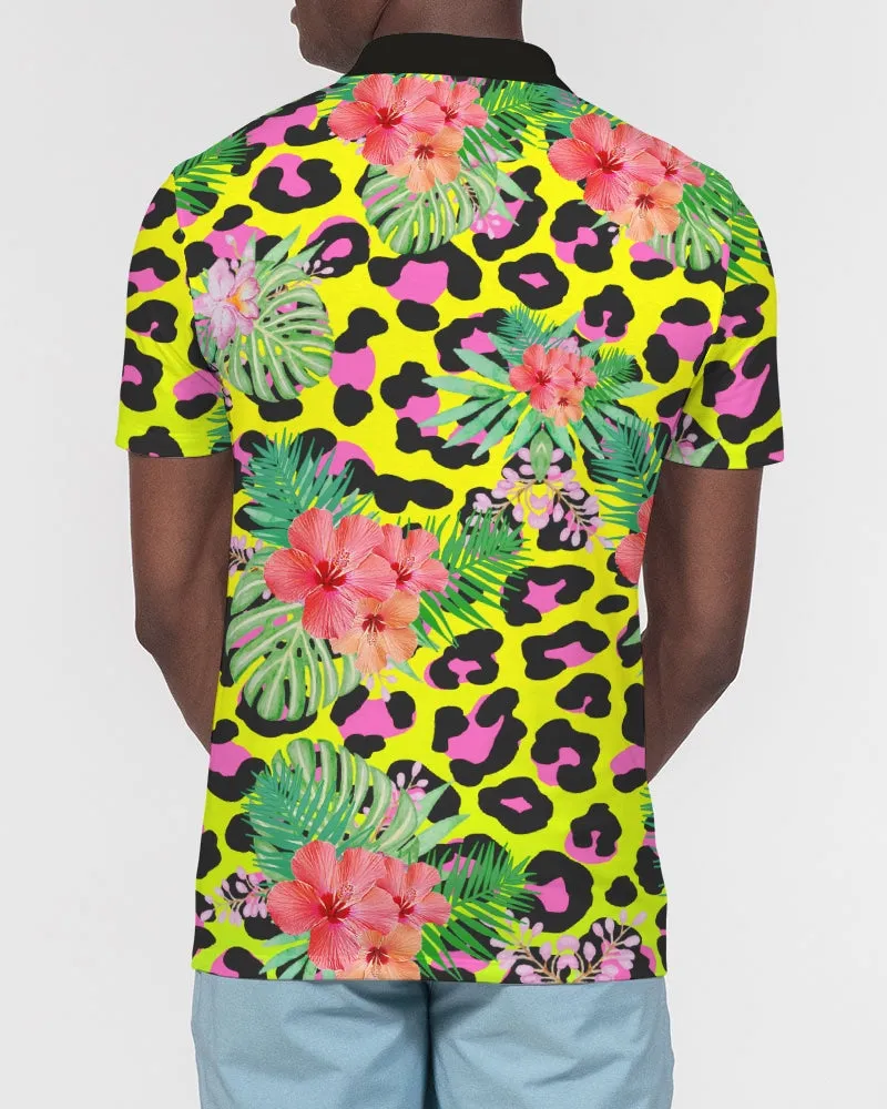 Animal Print Hibiscus Floral Men's Slim Fit Polo