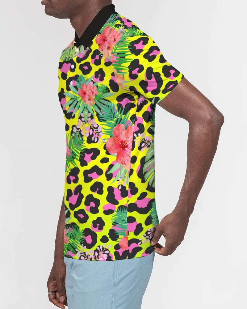 Animal Print Hibiscus Floral Men's Slim Fit Polo