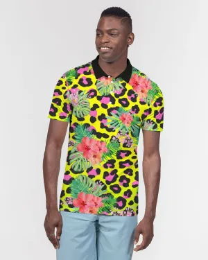 Animal Print Hibiscus Floral Men's Slim Fit Polo