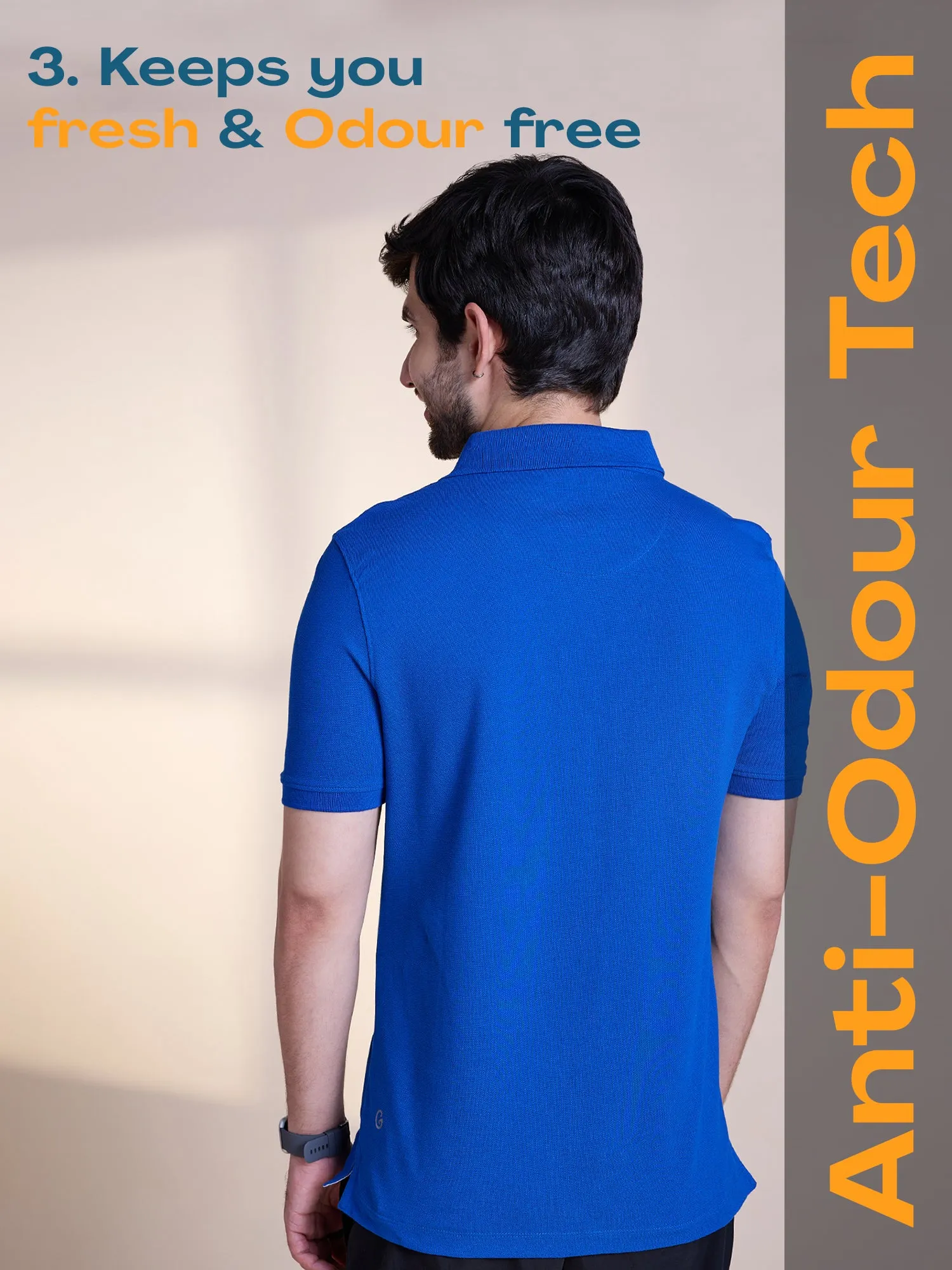 Anti Stain & Anti Odor Cotton Polo with No - Curl Collar - Cobalt Blue