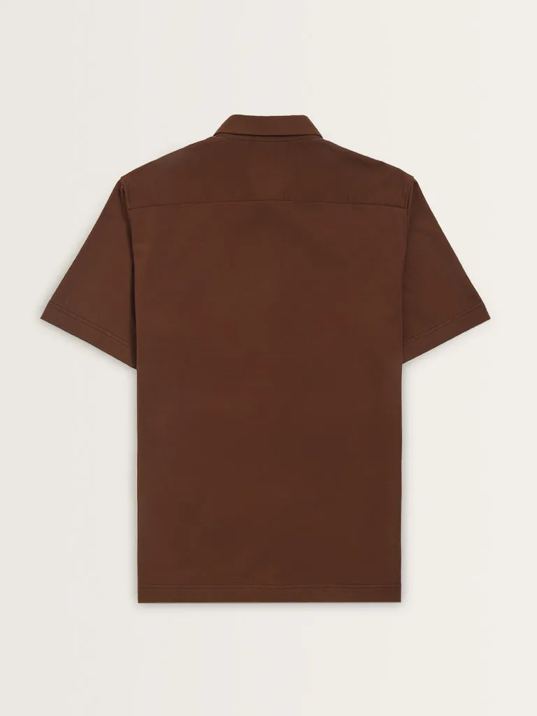 Ascot Brown Cotton Blend Relaxed Fit Solid Shirt