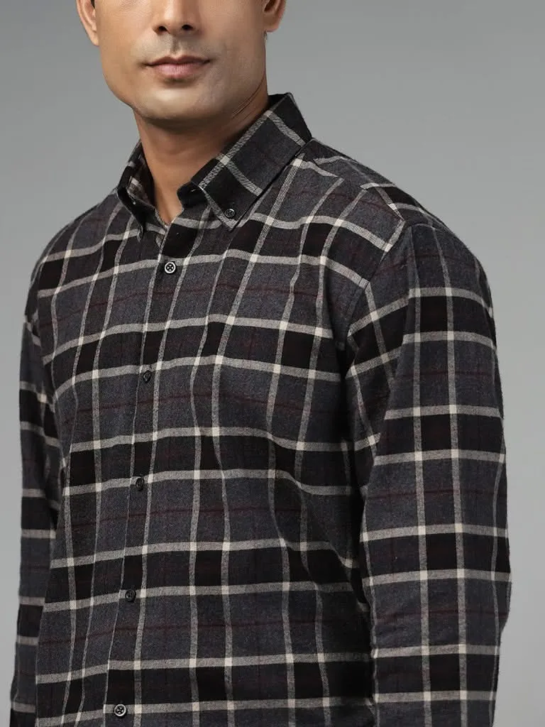 Ascot Charcoal Checked Cotton Blend Relaxed-Fit Shirt