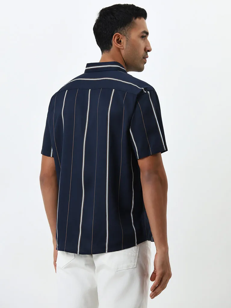 Ascot Navy Stripe Printed Relaxed-Fit Shirt