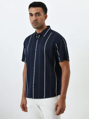 Ascot Navy Stripe Printed Relaxed-Fit Shirt