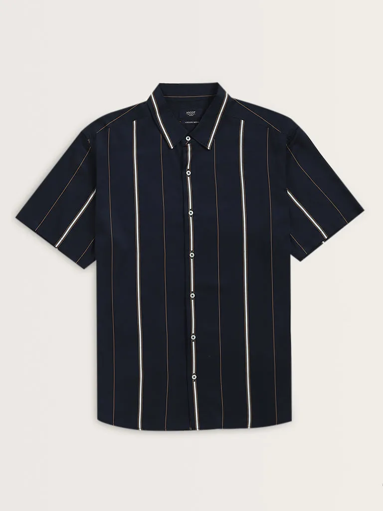 Ascot Navy Stripe Printed Relaxed-Fit Shirt