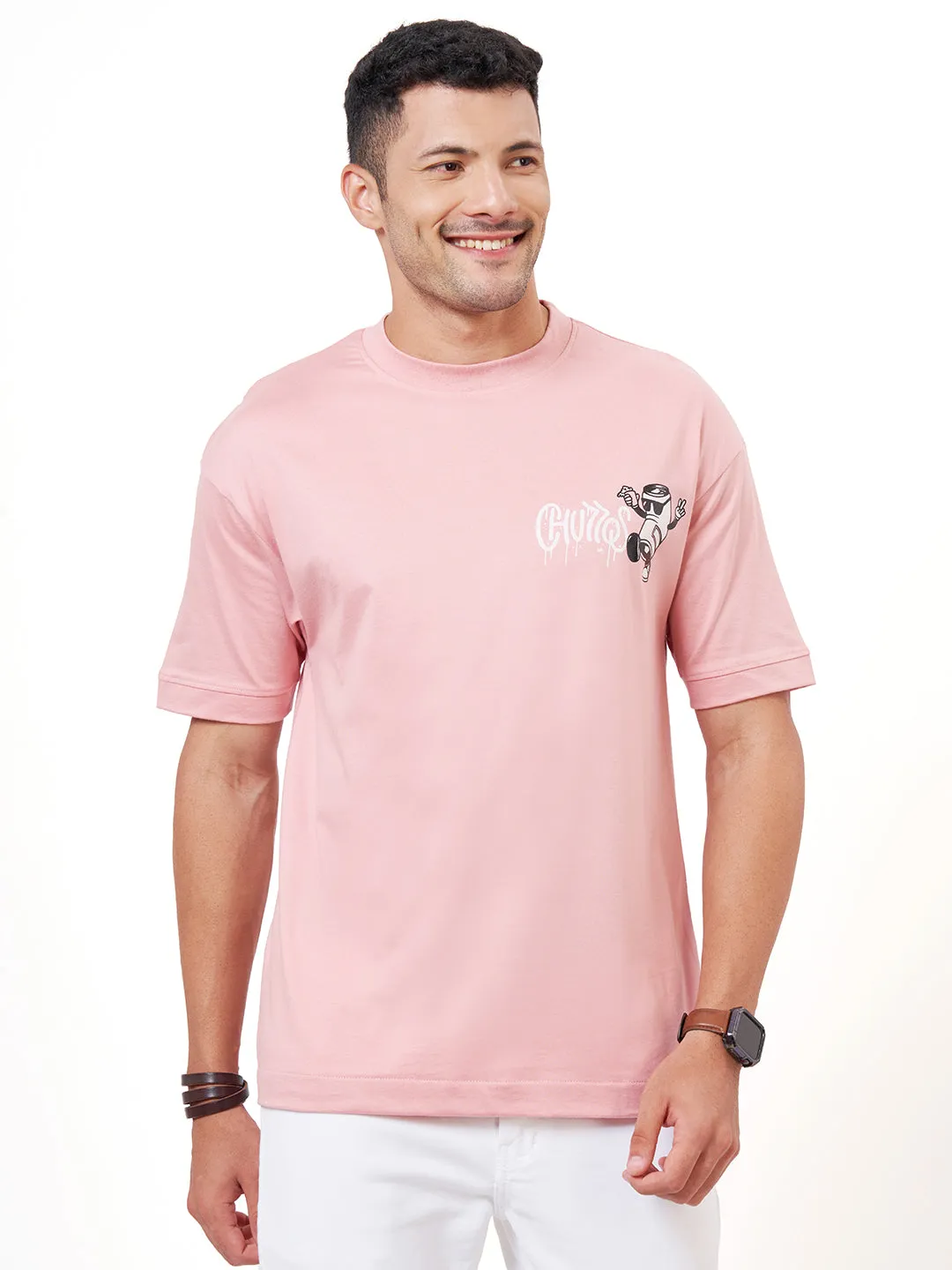 Baby Pink Printed Oversized T-Shirt