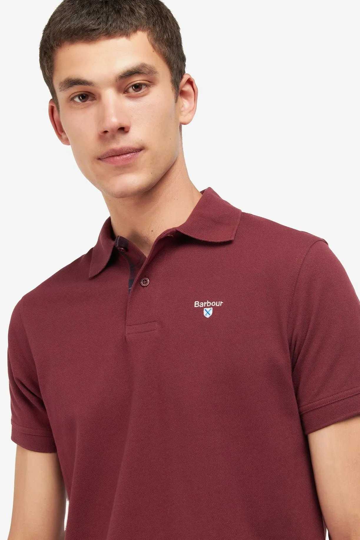 Barbour Polo Shirt Tartan Pique Polo in Dark Bordeaux MML0012RE86