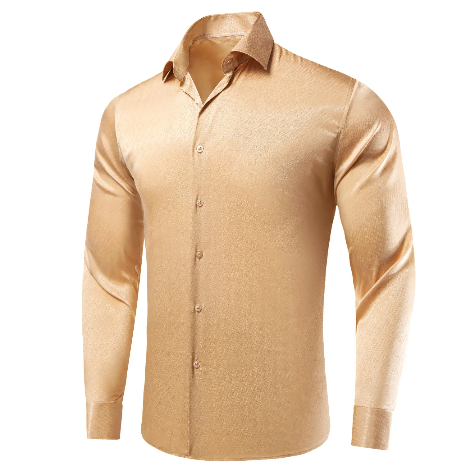 Beige Floral Silk Men's Long Sleeve Shirt