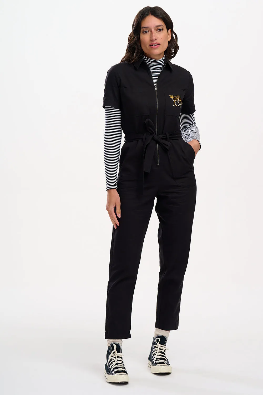 Billy Boilersuit - Black, Leopard Pocket