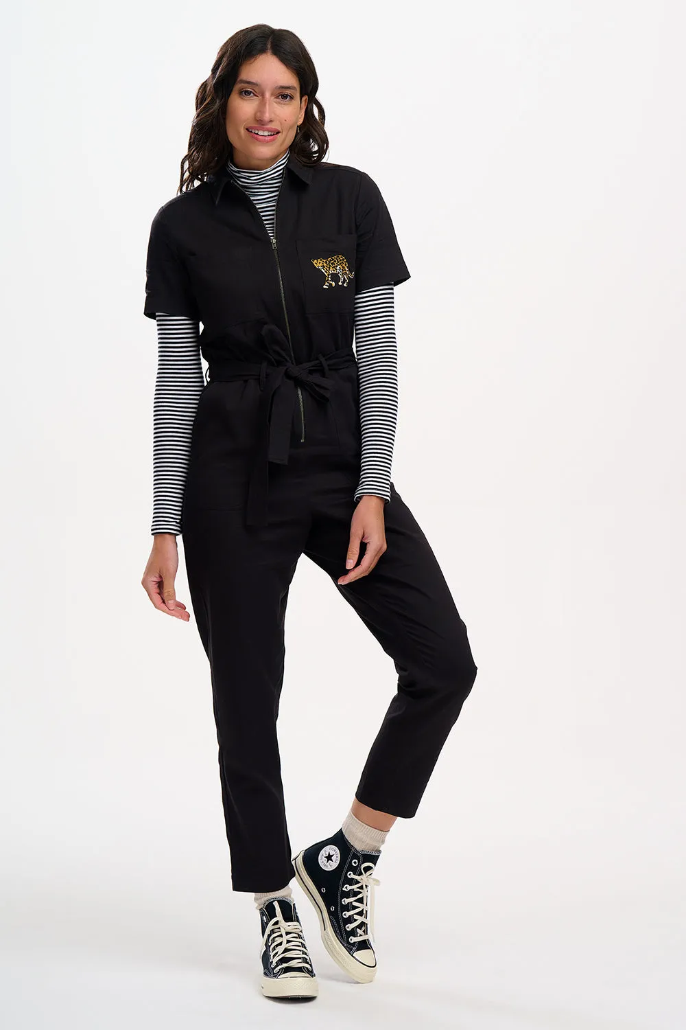 Billy Boilersuit - Black, Leopard Pocket