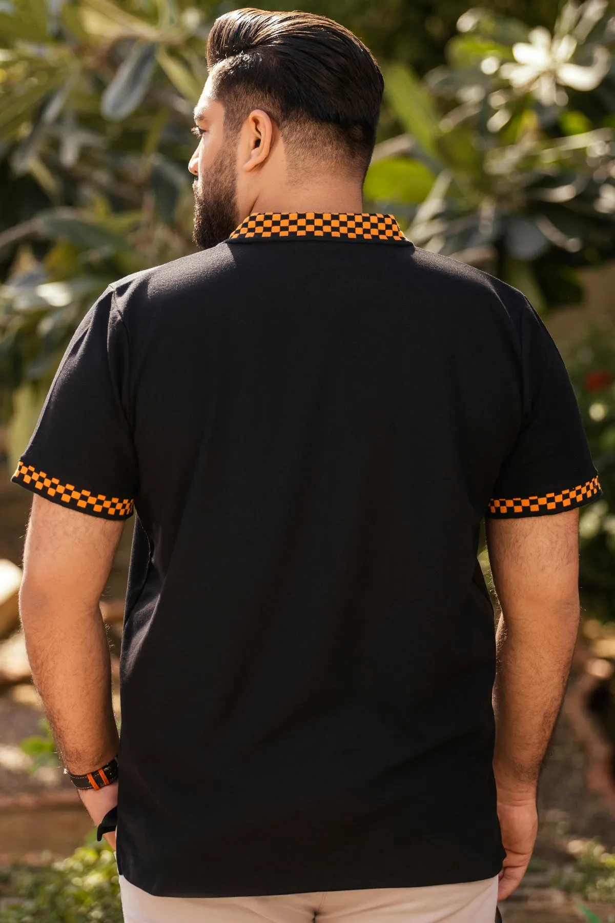 Black & Orange Jacquard Polo Shirt (Plus size) - A24 - MP0250P