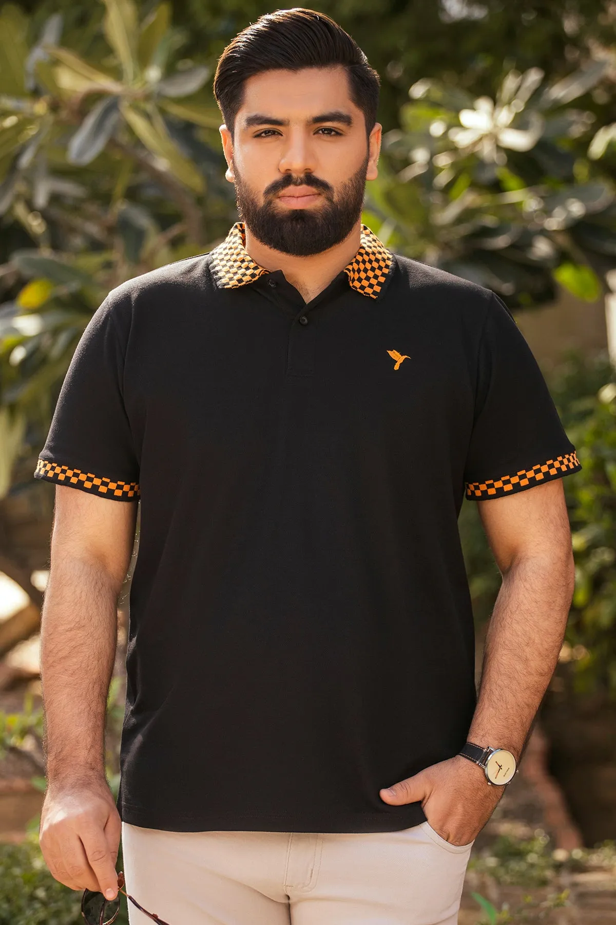 Black & Orange Jacquard Polo Shirt (Plus size) - A24 - MP0250P