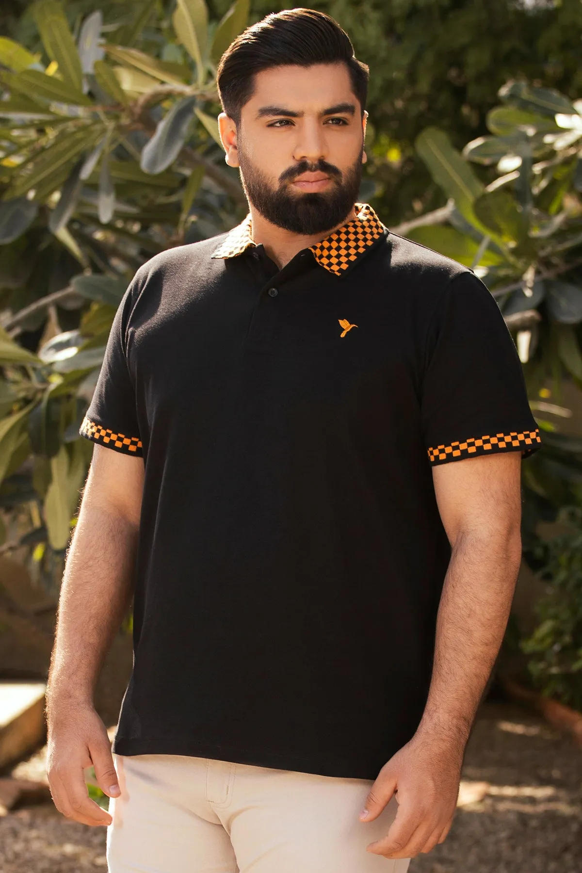 Black & Orange Jacquard Polo Shirt (Plus size) - A24 - MP0250P