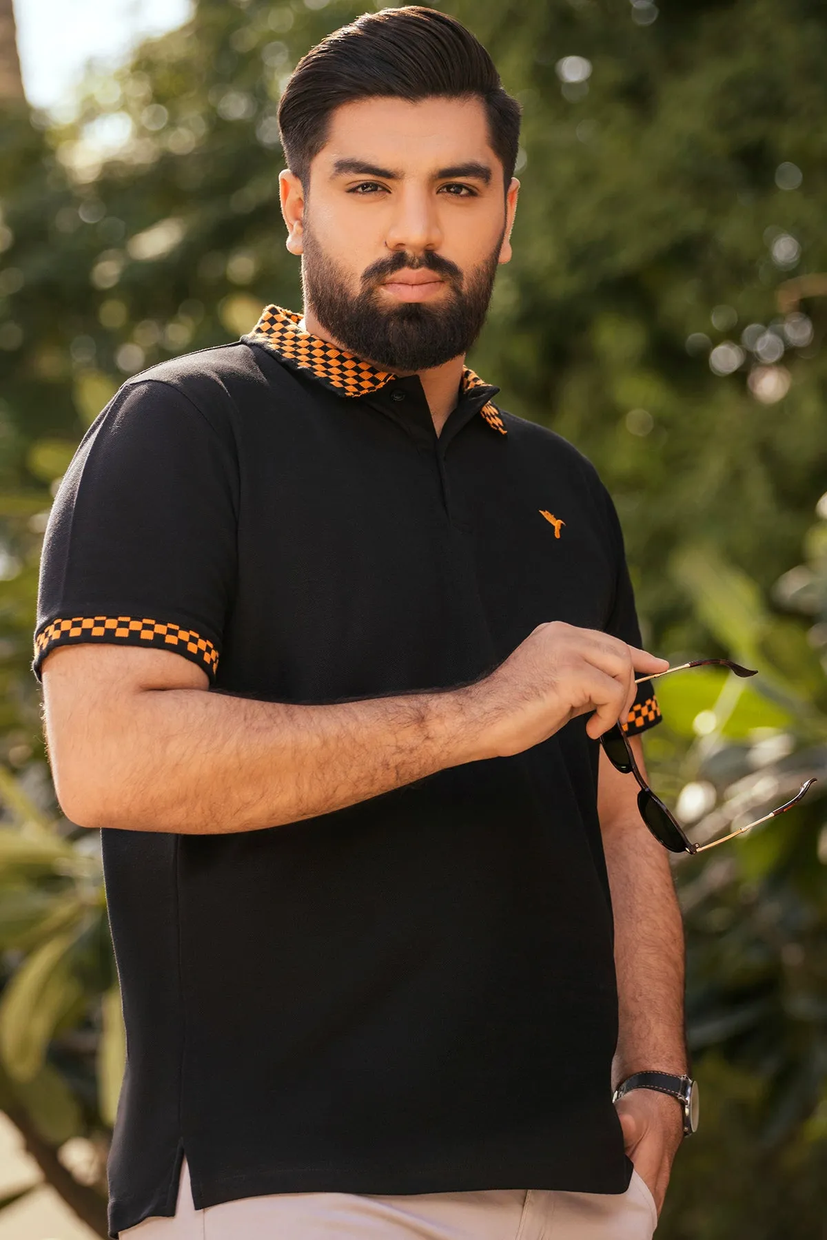 Black & Orange Jacquard Polo Shirt (Plus size) - A24 - MP0250P