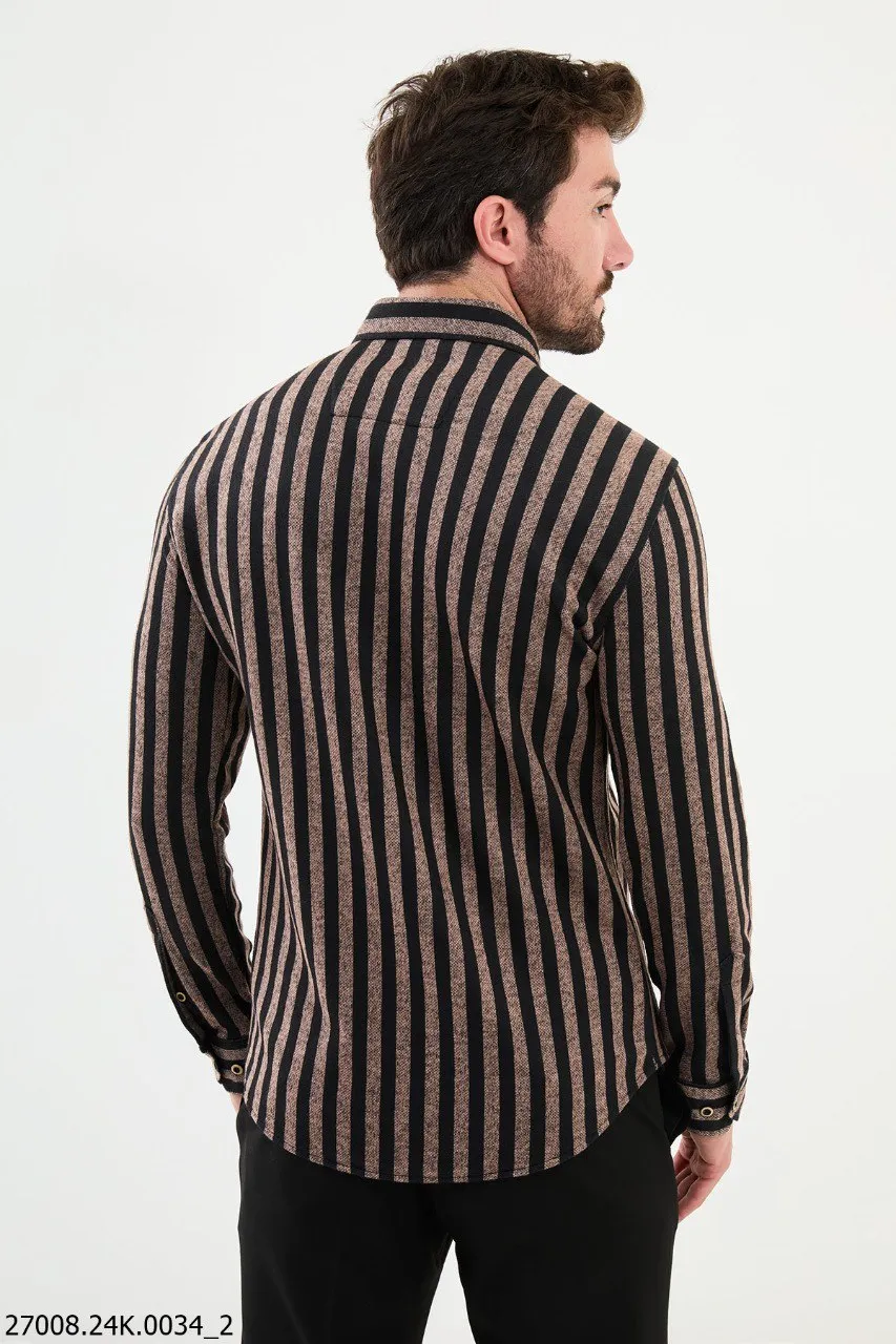 Black-Beige Striped Men's Shirt.