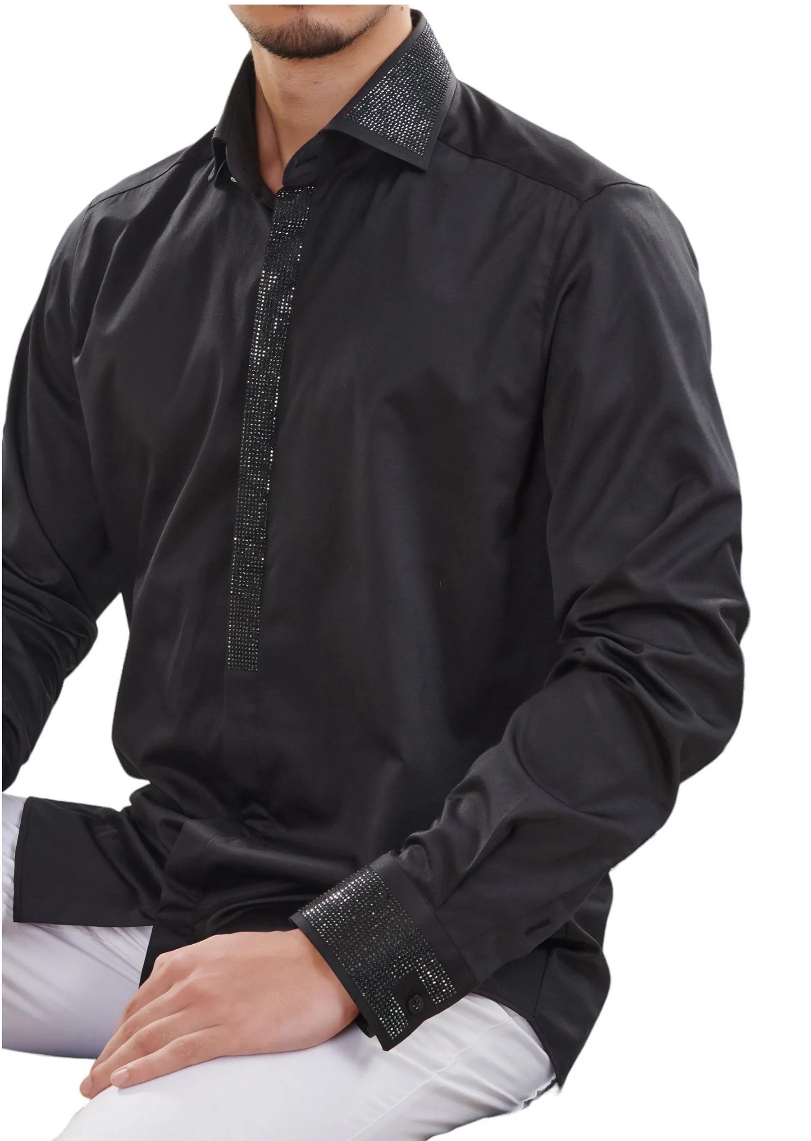 Black on Black Panel Rhinestone Shirt