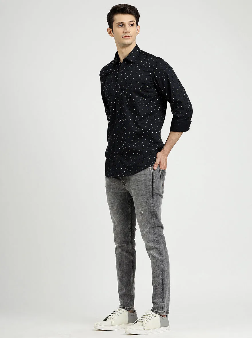 Black Printed Smart Fit Semi Casual Shirt | Greenfibre