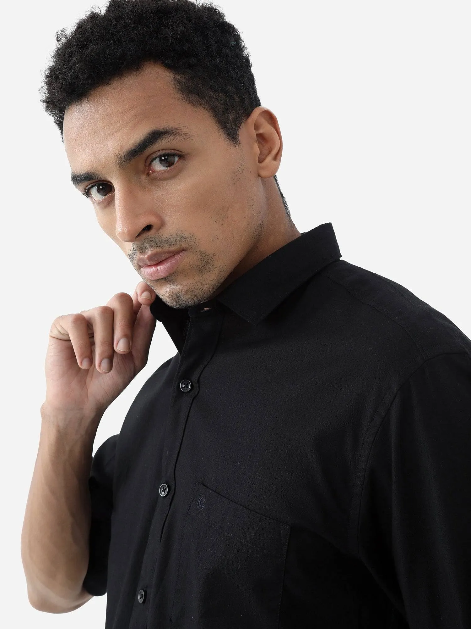 Black Solid Cotton Full Sleeve Shirt