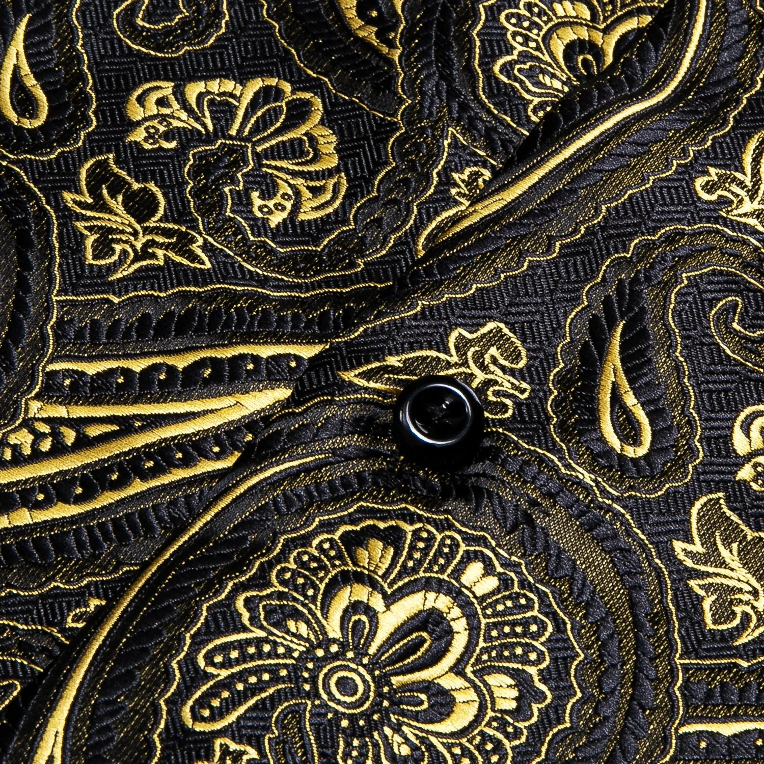 Black Yellow Paisley Silk Men's Long Sleeve Shirt