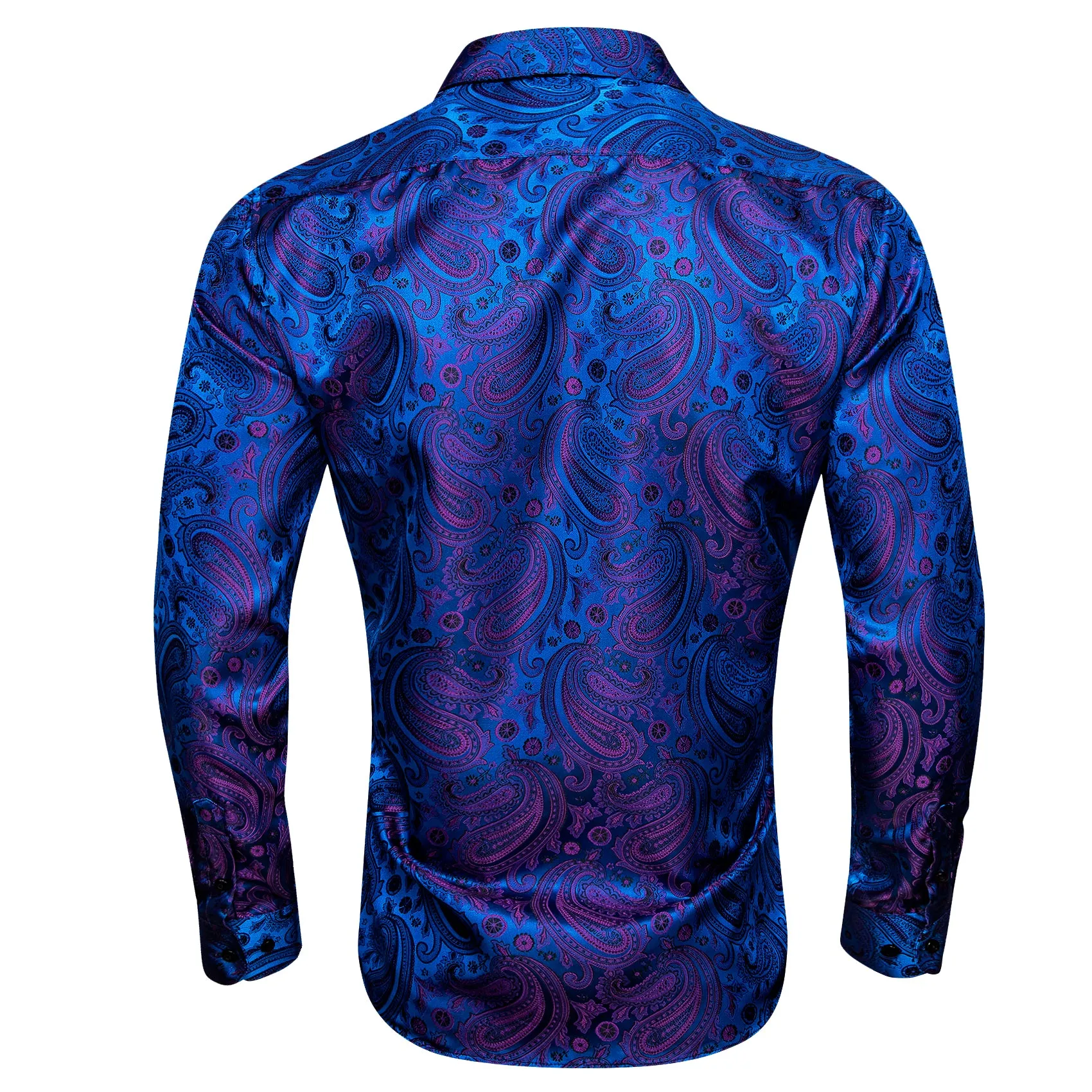 Blue Purple Paisley Silk Men's Long Sleeve Shirt