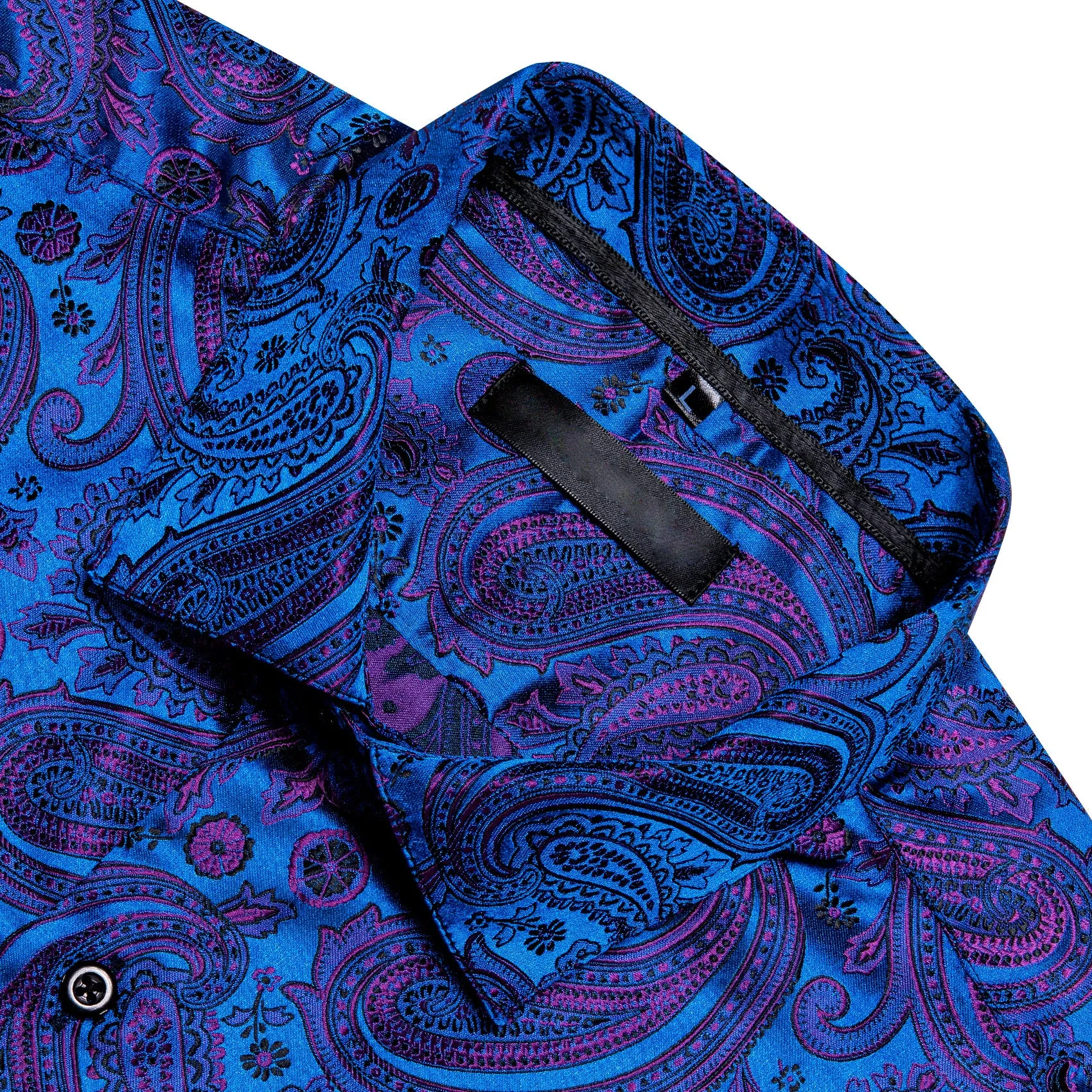 Blue Purple Paisley Silk Men's Long Sleeve Shirt