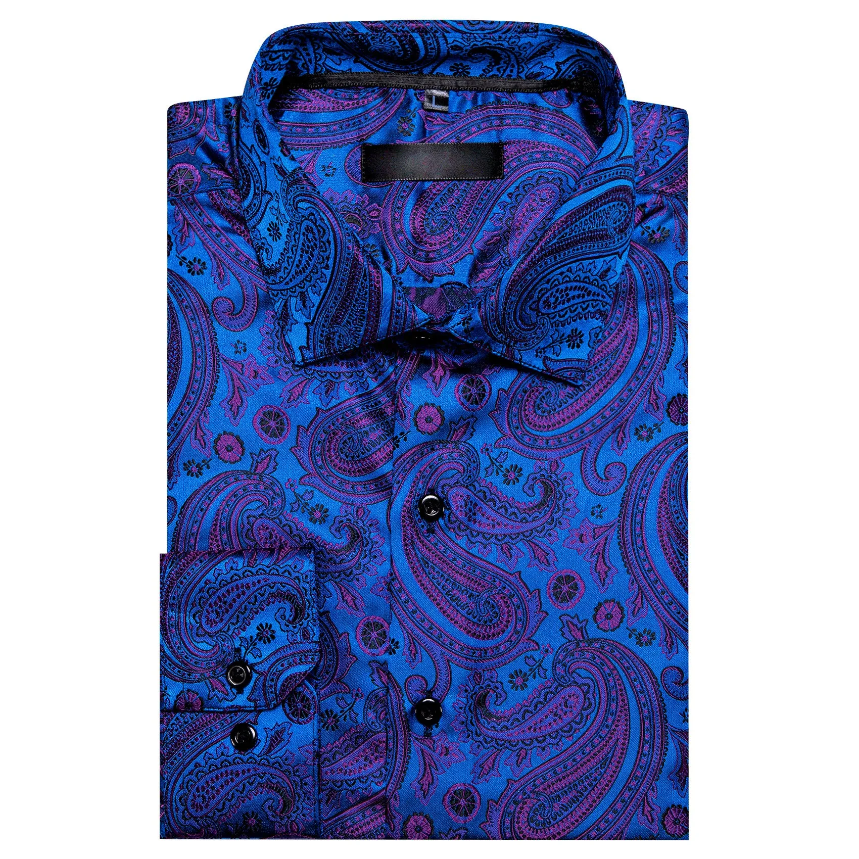 Blue Purple Paisley Silk Men's Long Sleeve Shirt