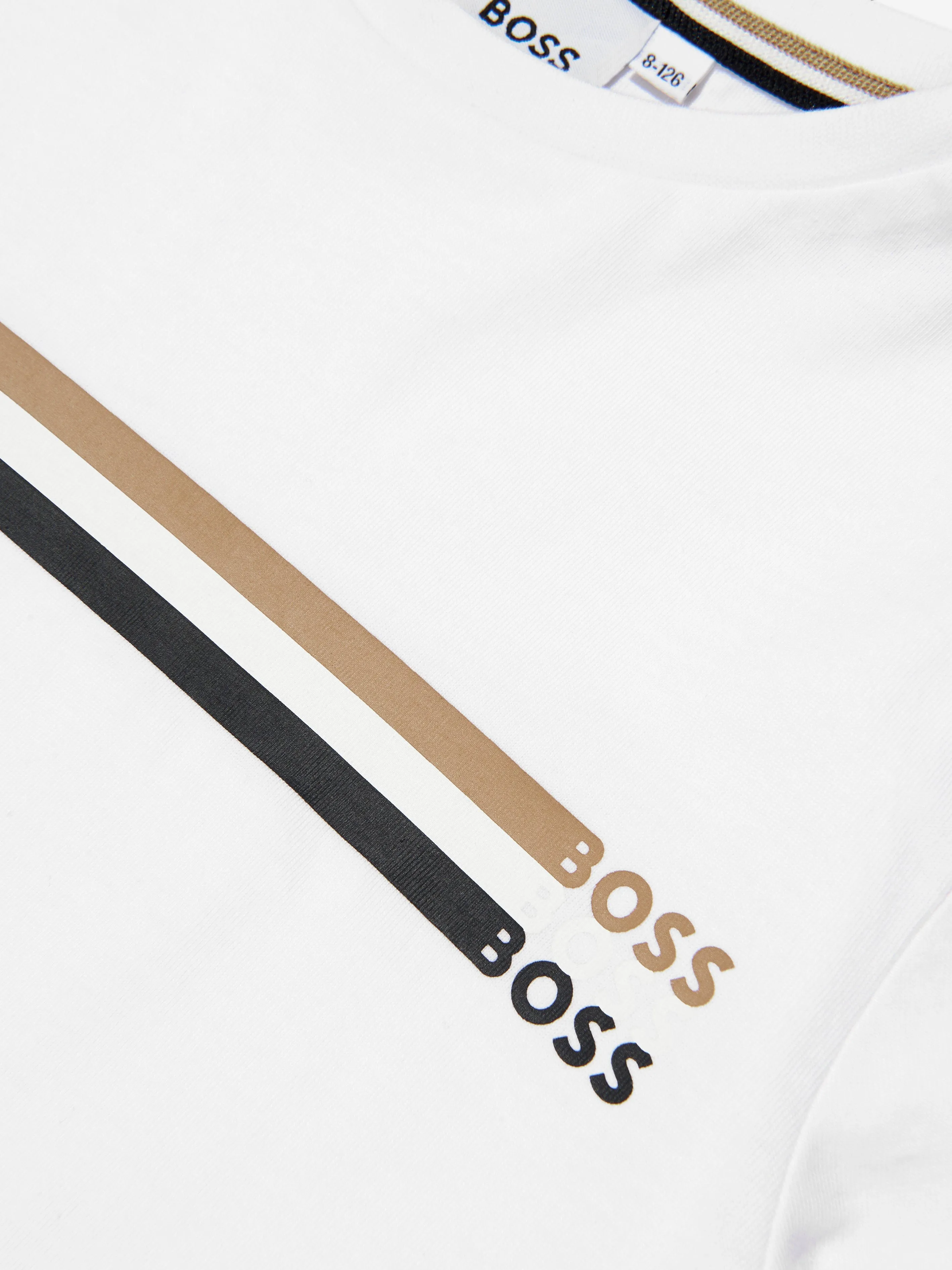 BOSS Boys Logo Stripe T-Shirt In White