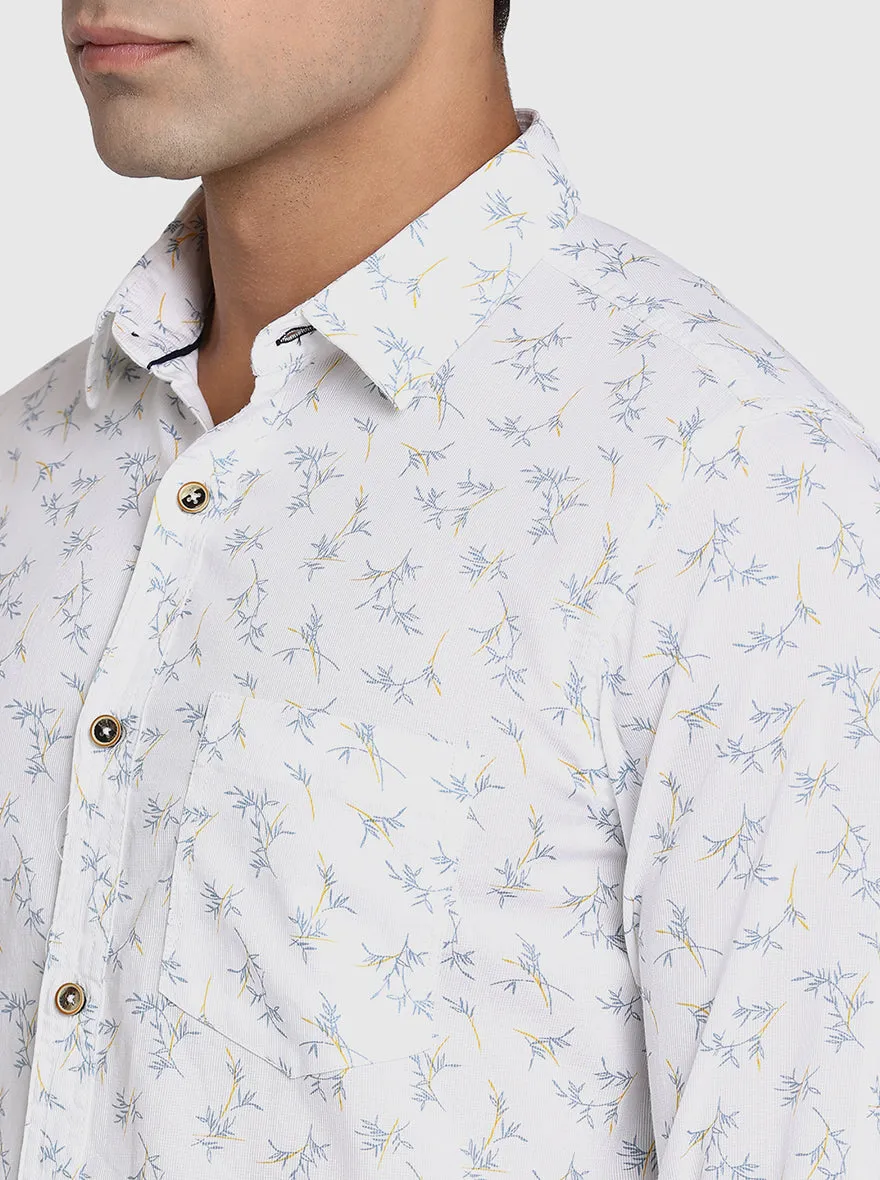 Bright White Printed Slim Fit Semi Casual Shirt | JadeBlue