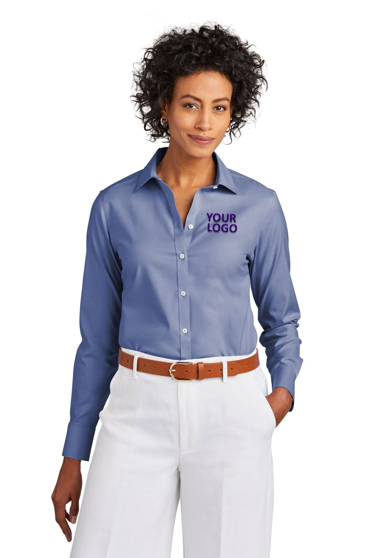 Brooks Brothers Womens Wrinkle-Free Stretch Pinpoint Shirt, Cobalt Blue