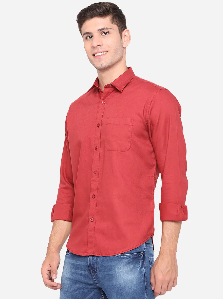 Burn Red Solid Slim Fit Casual Shirt | Greenfibre