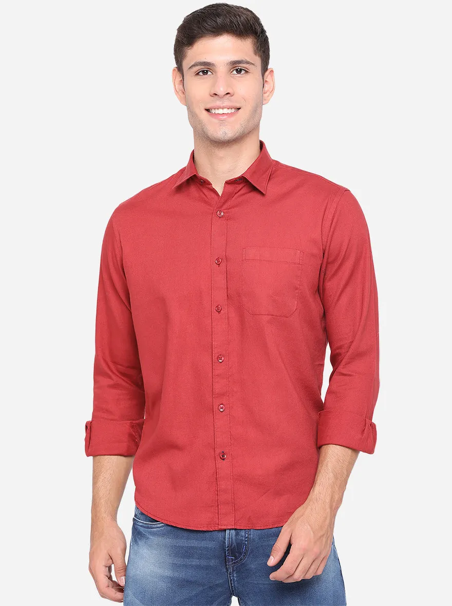 Burn Red Solid Slim Fit Casual Shirt | Greenfibre