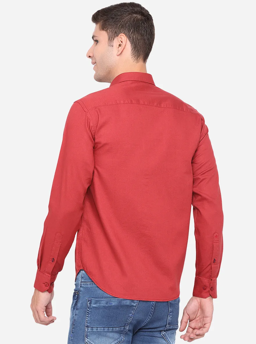 Burn Red Solid Slim Fit Casual Shirt | Greenfibre