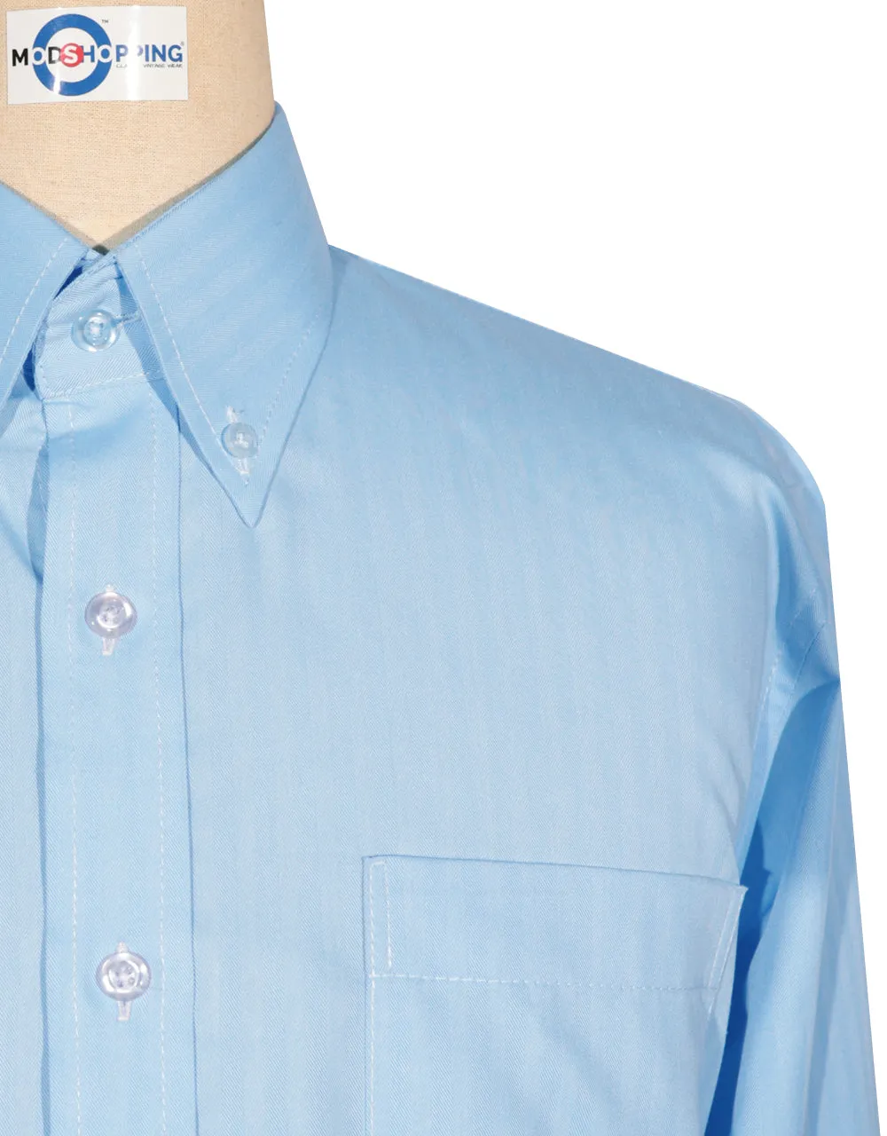 Button Down Shirt -  Dark Blue Herringbone Shirt