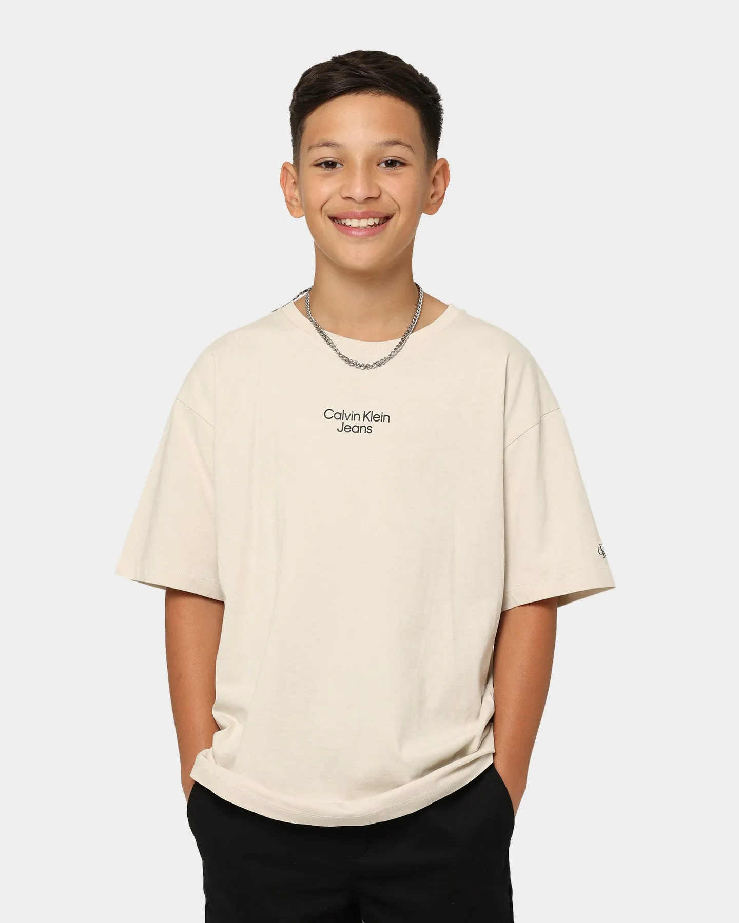 Calvin Klein Kids' Stack Logo Relaxed T-Shirt Eggshell