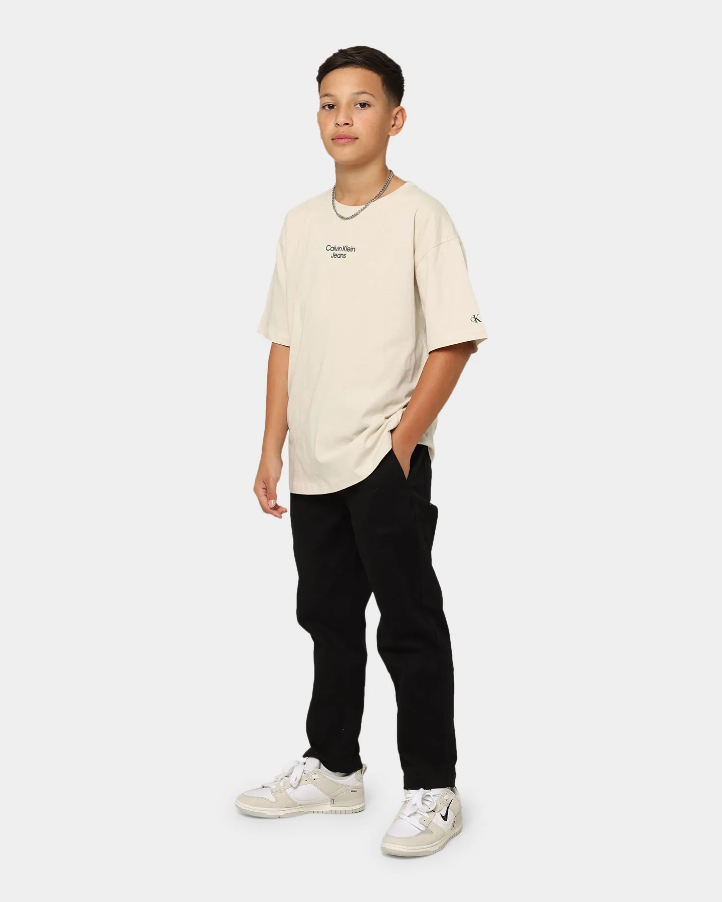 Calvin Klein Kids' Stack Logo Relaxed T-Shirt Eggshell