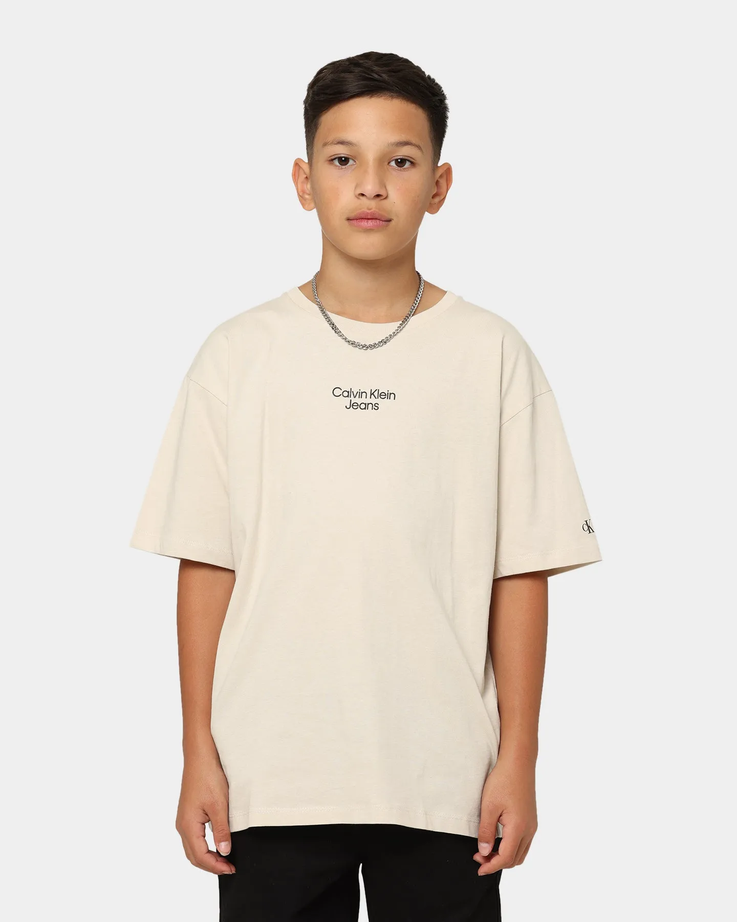 Calvin Klein Kids' Stack Logo Relaxed T-Shirt Eggshell