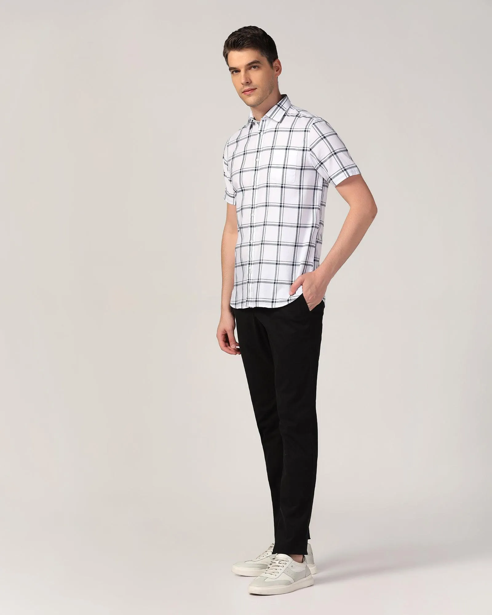 Casual Half Sleeve White Check Shirt - Kevin