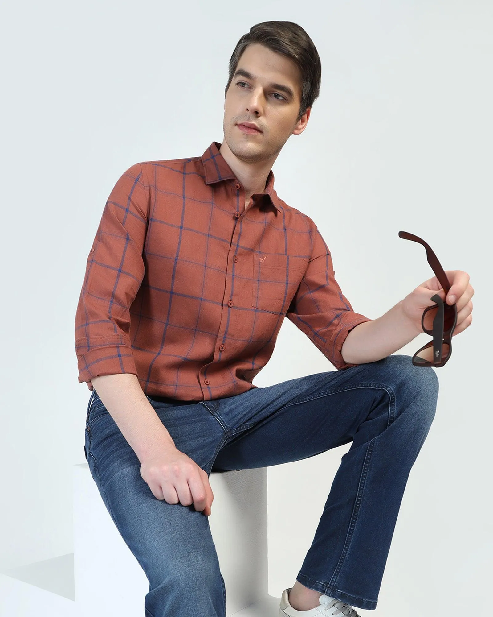 Casual Rust Check Shirt - Kazo