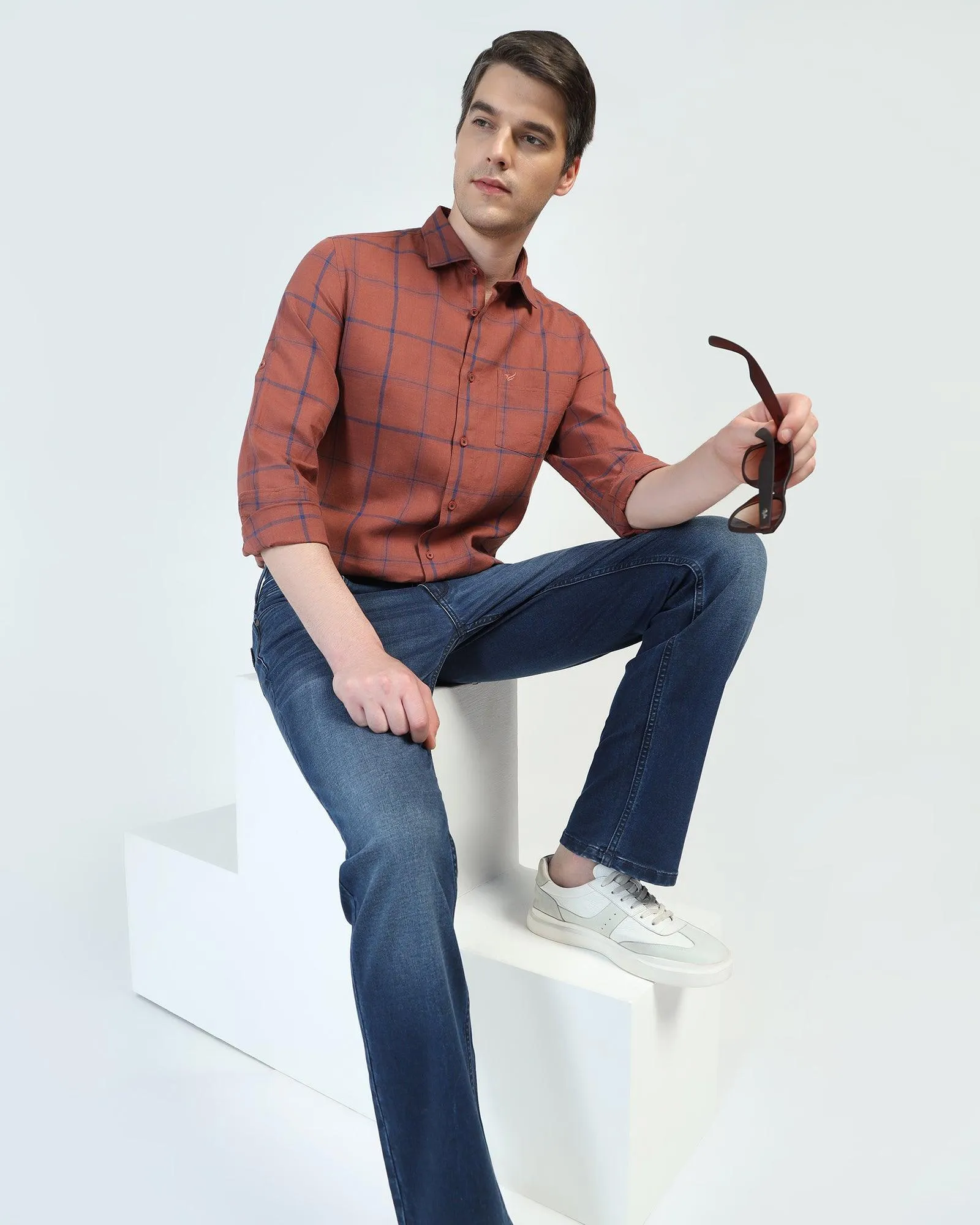 Casual Rust Check Shirt - Kazo