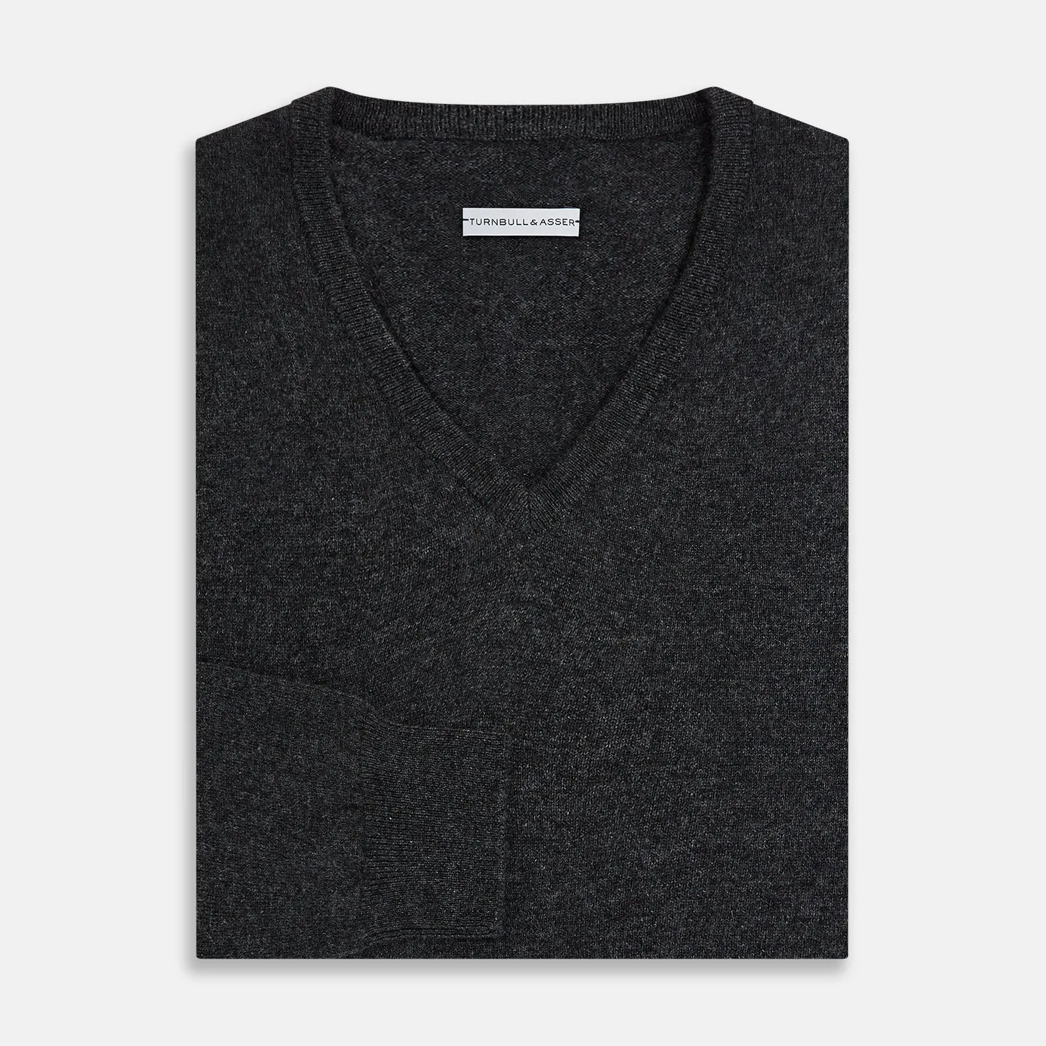 Charcoal Grey Melange V-Neck Cashmere Jumper